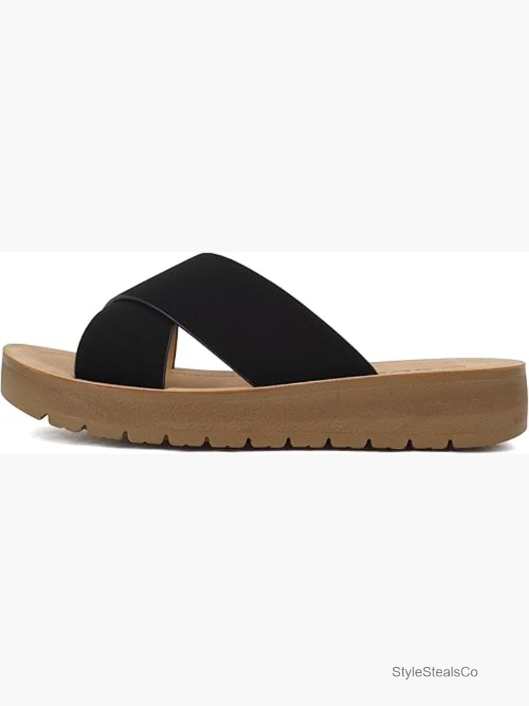 Open Toe Crisscross Band Platform Slide Sandals With Breathable Lining